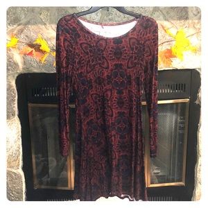 Red blue black printed long sleeve dress